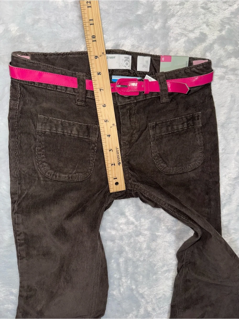 Old Navy Brown Corduroy Flare Pants with Hot Pink Belt